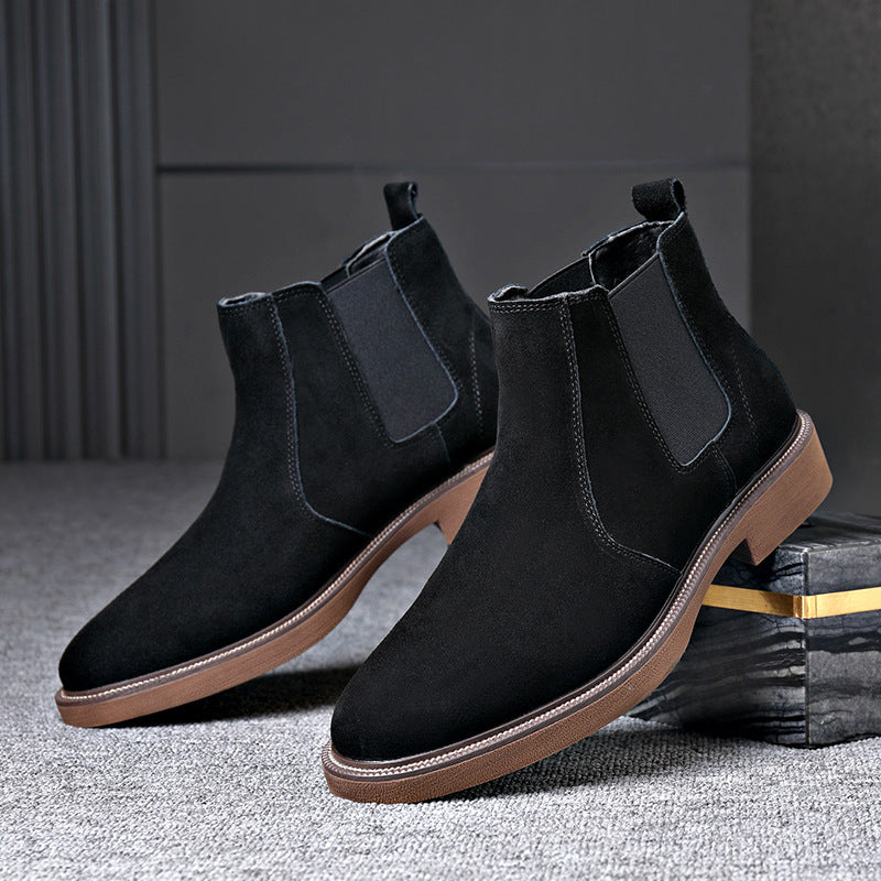 Men's Suede Leather Autumn And Winter New Fleece-lined Pointed Ankle Boots