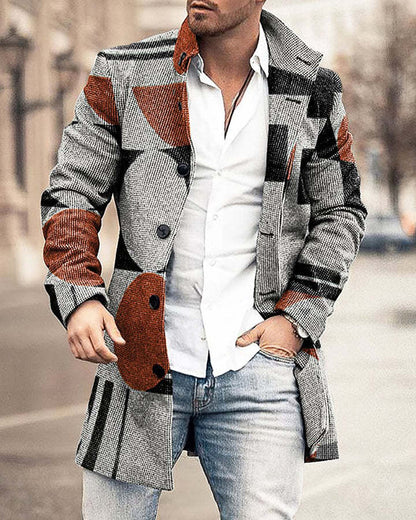 Autumn And Winter New Men's Woolen Stand Collar Medium Long Pocket Casual Coat