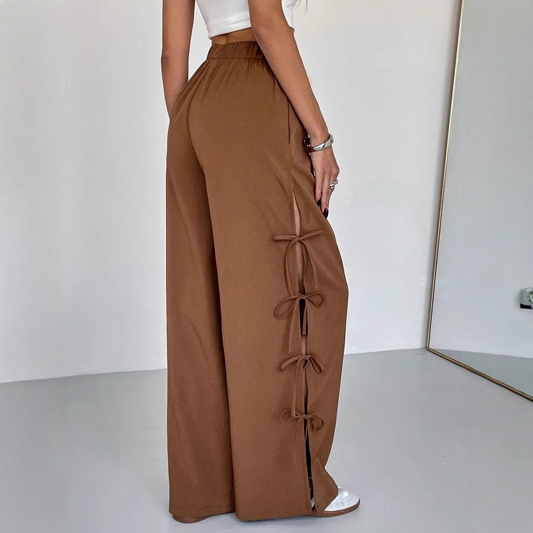 Spring And Autumn Bow Side Contrast Color Sports Women's Pants