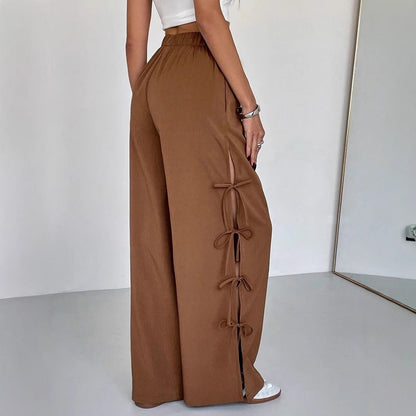 Spring And Autumn Bow Side Contrast Color Sports Women's Pants