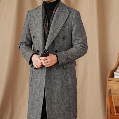 Wool Herringbone Italian Double-row Polo Coat