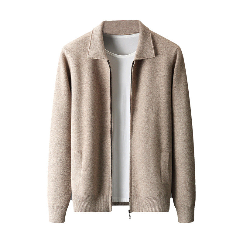 Outer Wear Lapel Thickening Oversized Knit Zipper Cardigan