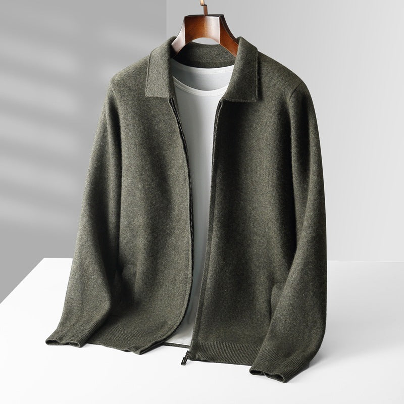 Outer Wear Lapel Thickening Oversized Knit Zipper Cardigan