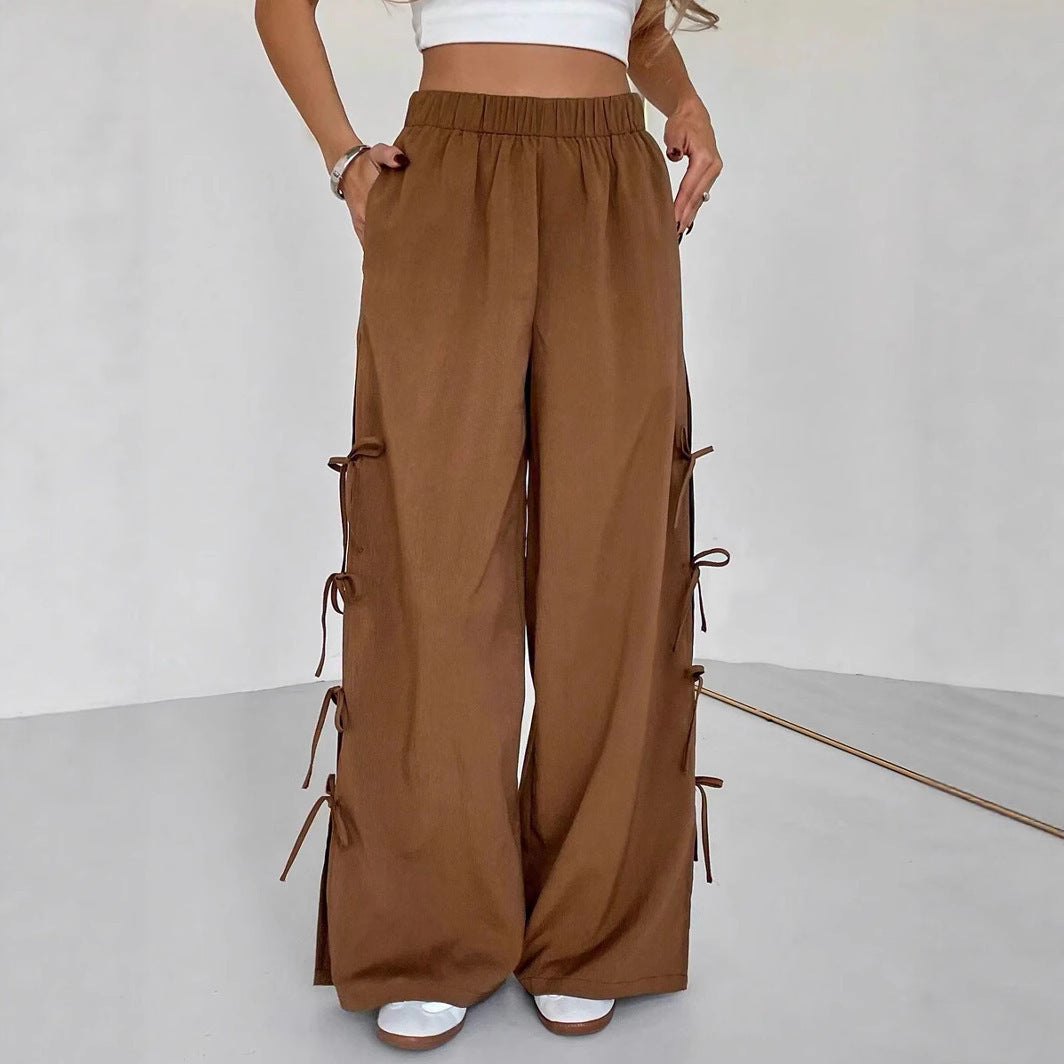 Spring And Autumn Bow Side Contrast Color Sports Women's Pants