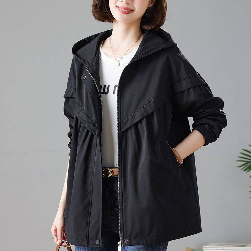 Casual Versatile Plus Size Loose Hooded Mid-length Jacket