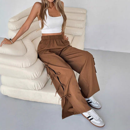 Spring And Autumn Bow Side Contrast Color Sports Women's Pants