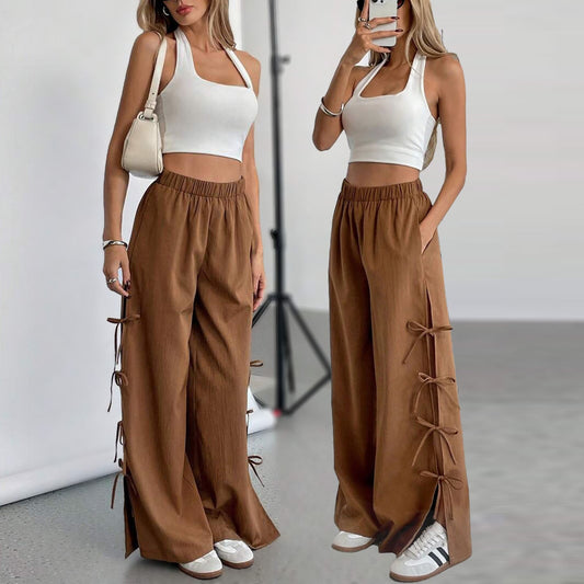 Spring And Autumn Bow Side Contrast Color Sports Women's Pants